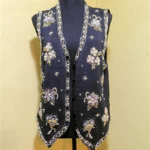 Yarnworks vest embellished with gold & white beads